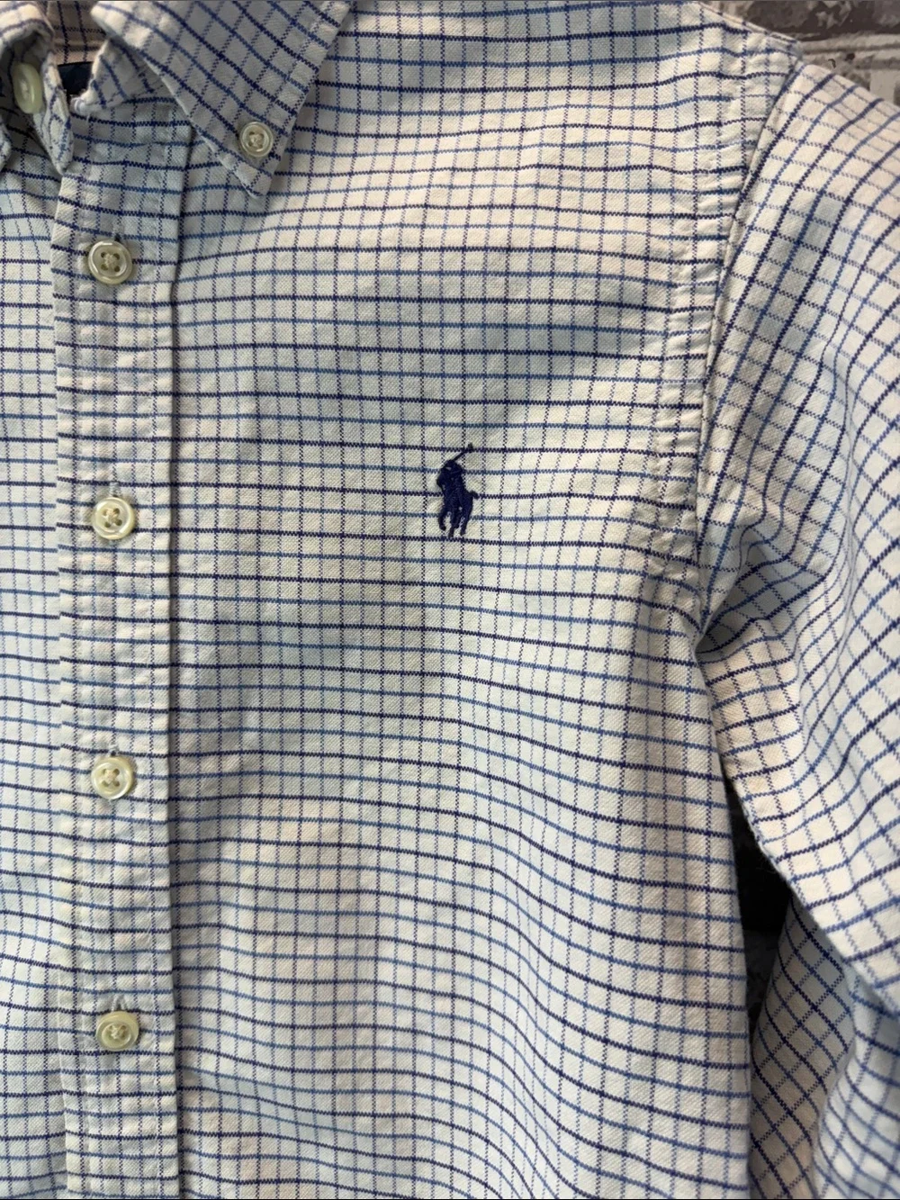Ralph Lauren Button-Down Check Shirt - White & Blue